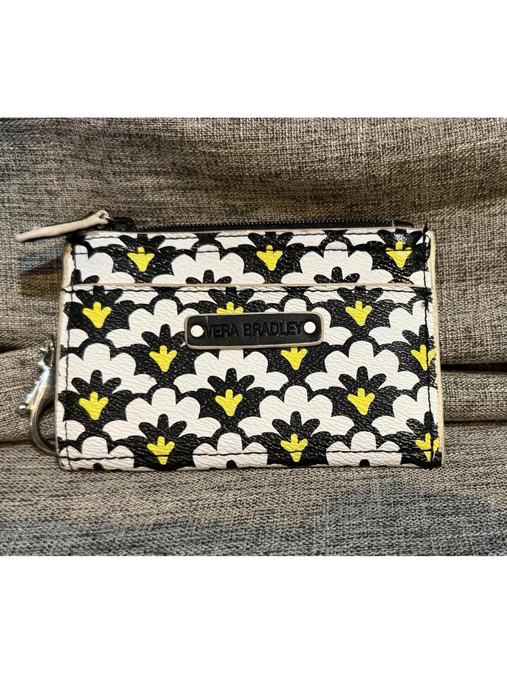 Vera Bradley Slim Coin Purse In Petal Paisley Black White Yellow Floral